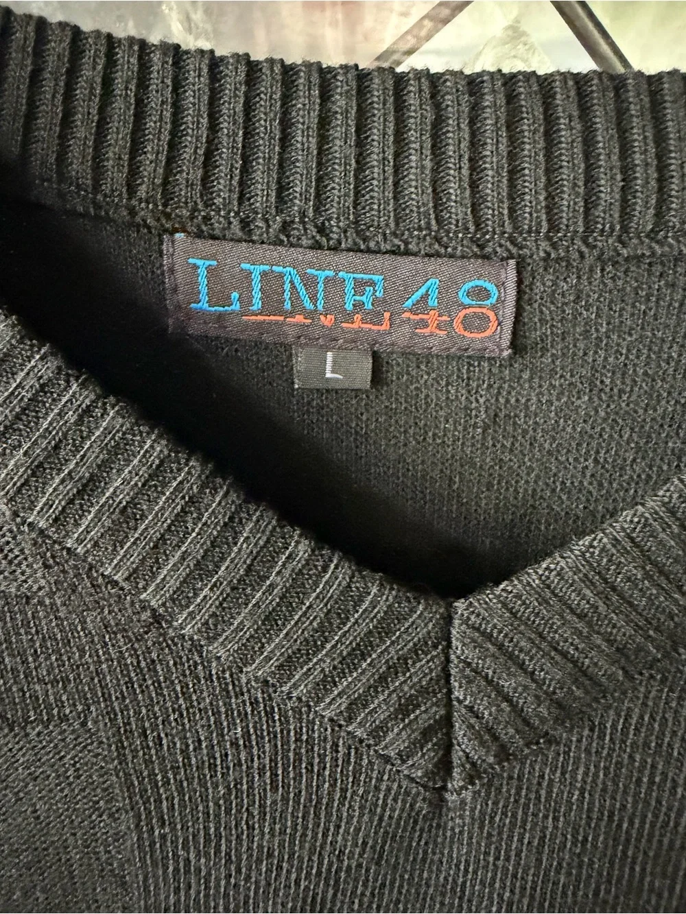 Men's Black V-Neck Textured Knit Sweater